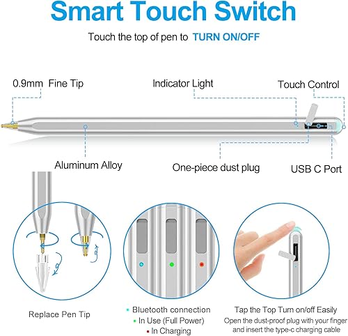 Miniatura 4 de Lápiz capacitivo para iPad 2018-2025 con rechazo de palma, lápiz Apple para Pad11109876 generación, iPad Pro 1112.9 pulgadas, nuevo iPad Air 2025 de