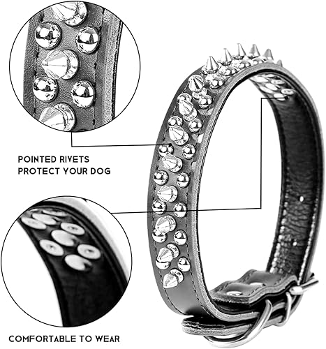 Miniatura 2 de haoyueer Collares ajustables de cuero genuino con tachuelas para perros pequeños, medianos y grandes, como Pit Bull Bulldog Pugs Husky (M, azul