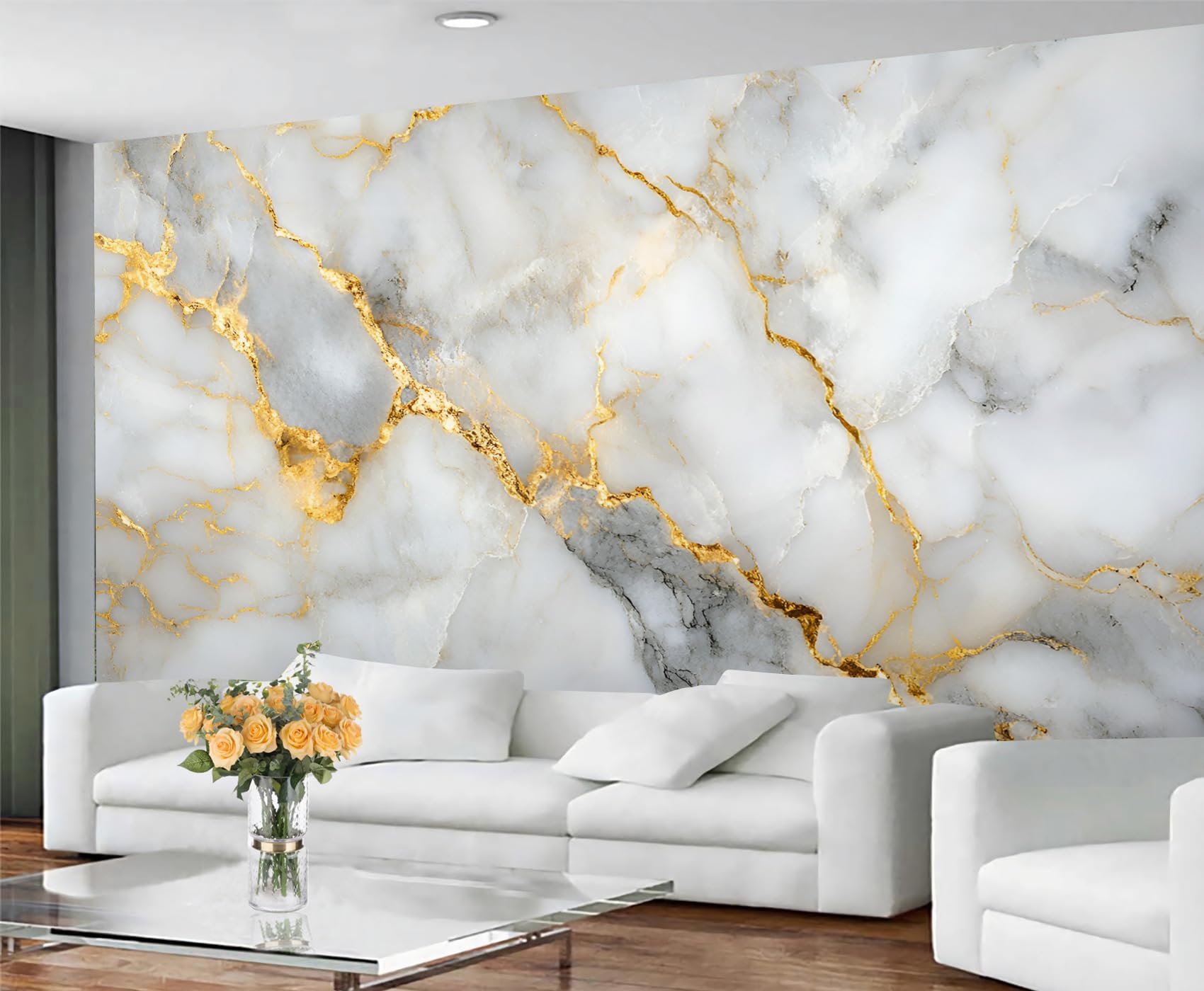 Marble Wallpaper, Gray Gold Marble Bedroom Wallpaper, Abstract Golden Wall Paper for Living Room, Not Self Adhesive Luxury Wall Mural, Stone Texture Large Mural & Room Decor