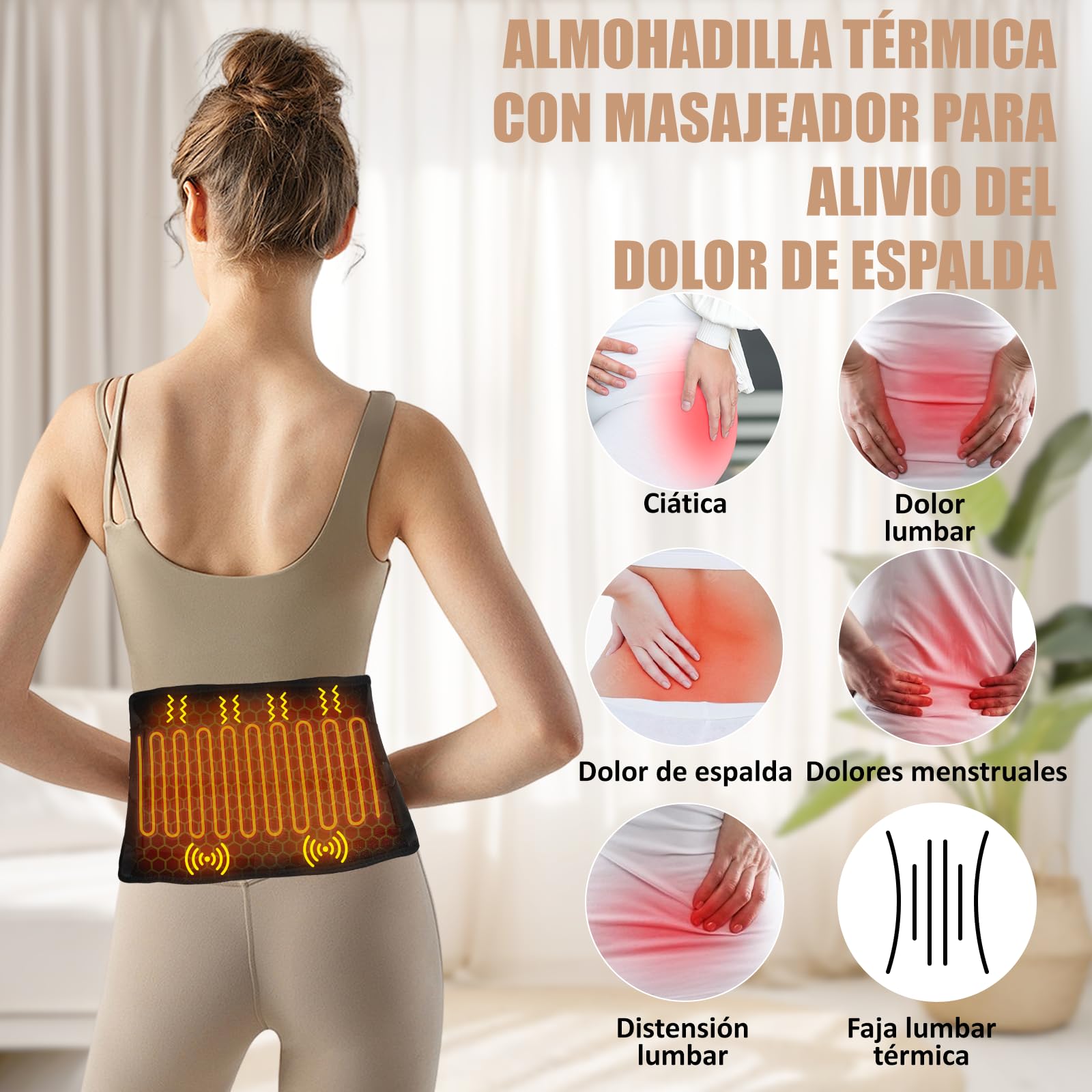 Ceinture chauffante de massage contre les maux de dos avec batterie de 10 000 mAh, sangle de 150 cm, sangle réglable, ceinture chauffante électrique avec 3 modes, 3 intensités, avec minuterie