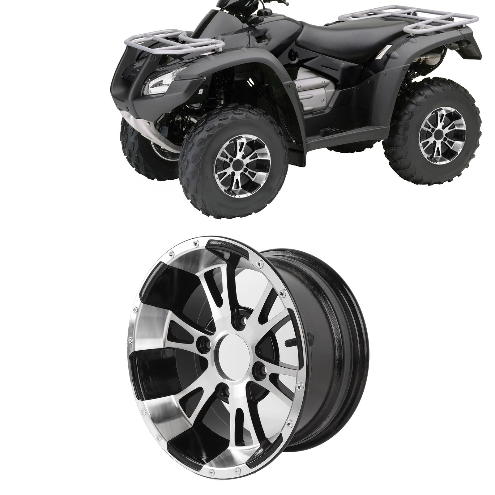 Keenso Llanta de 12 Pulgadas Llanta de Aleación de Aluminio de Rueda ATV Espaciado de 4 Orificios 110 Mm Acabado de Metal Liviano para ATV Go Kart UTV Reemplazo de Quad Uso Todoterreno