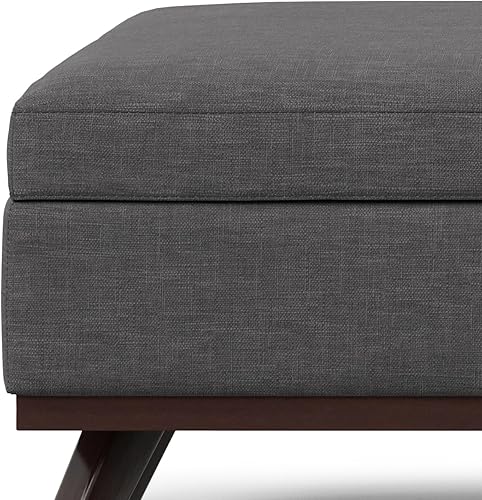 Miniatura 365 de SIMPLIHOME Owen - Bandeja rectangular moderna de mediados de siglo de 34 pulgadas de ancho, otomana pequeña para almacenamiento de mesa auxiliar, en