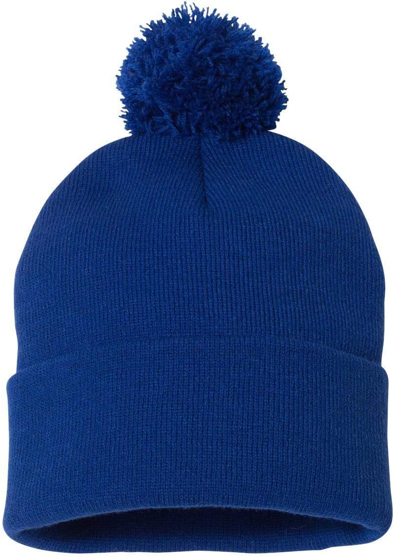 Sportsman Pom-Pom 12" Knit Beanie One Size Royal Blue