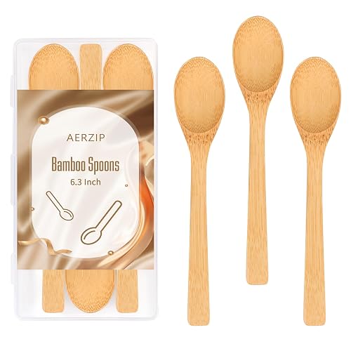 aerzip 6.3 Inch Bamboo Spoons Small Wooden Eating Spoons