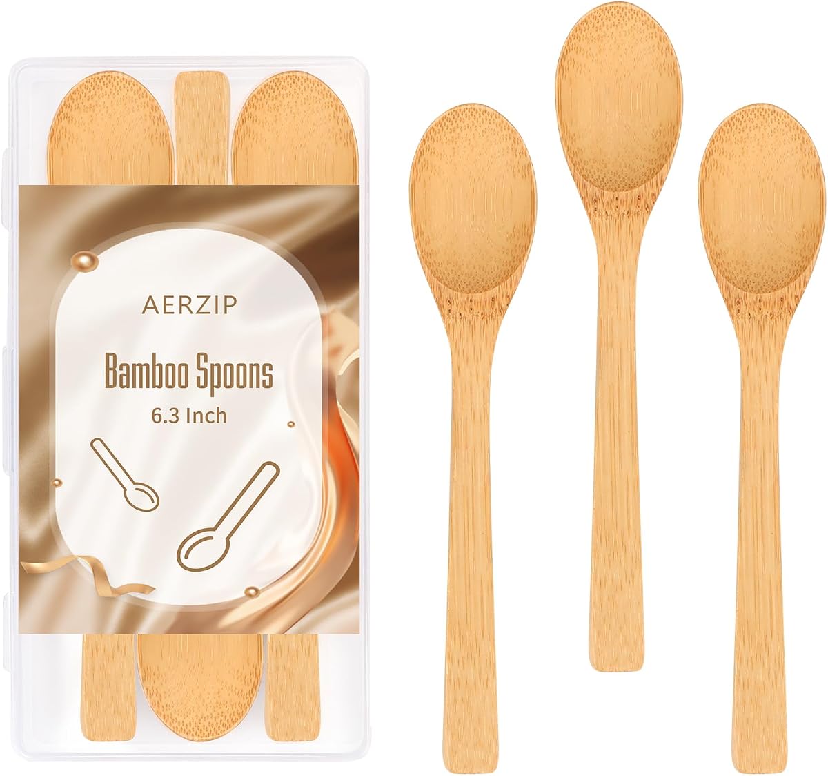 Cucharas de bambú de 6,3 pulgadas, pequeñas cucharas de madera para comer, pequeña cucharadita de miel de madera para café y té, pequeñas cucharas de madera para uso diario (3 piezas)