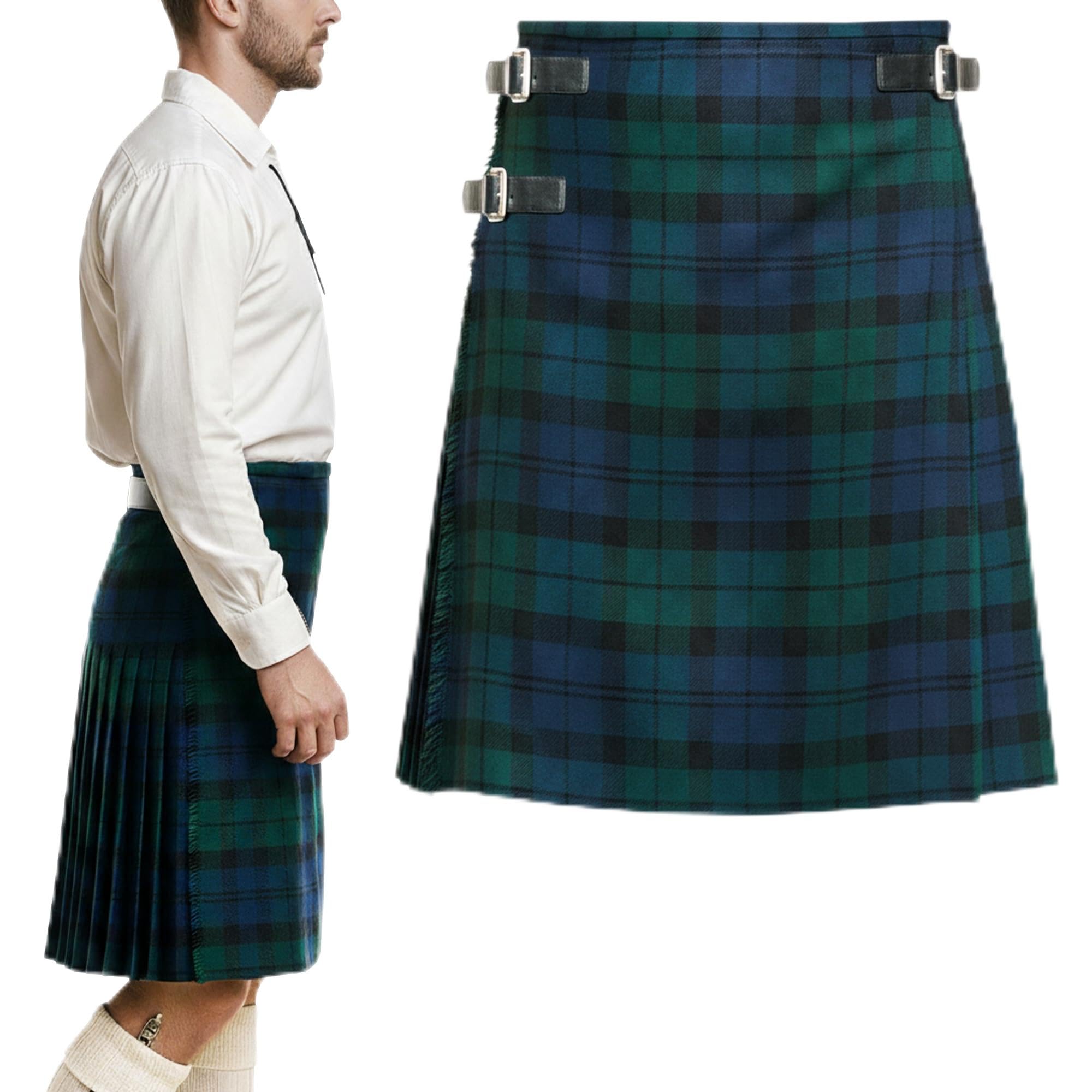 Men’s 5 Yard Tartan Kilt, Authentic Scottish Tartans, Adjustable Leather Straps, Soft Non-Itchy Fabric, Comfortable Fit