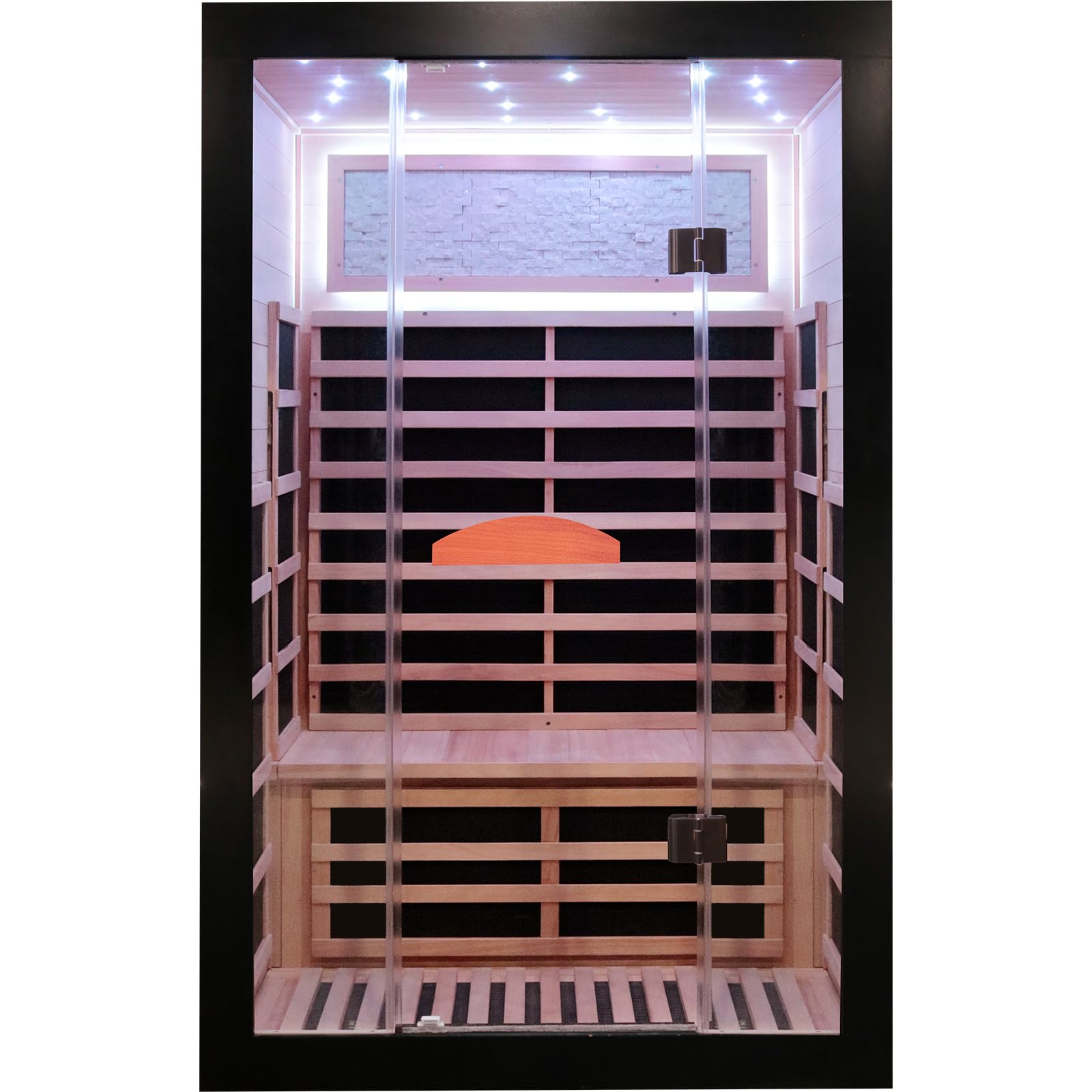 Infrared Sauna 2000W Wooden Saunas Home Spa Room Wood Low-EMF Indoor Saunas with with 7 Color Starry Sky Ceiling Light for Two Person 74.8 * 47.2 * 41.3Inch