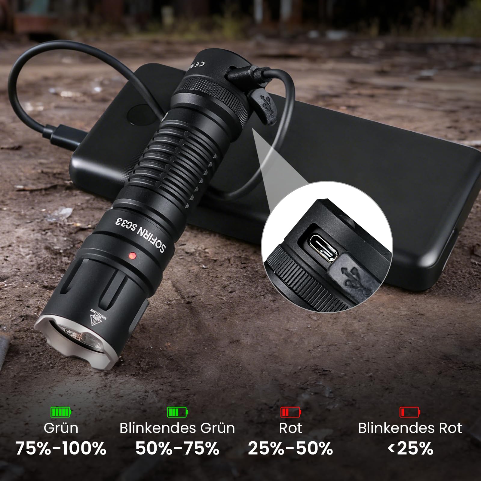 Sofirn SC33 Led Taschenlampe 5200 Lumen Superhelle Wiederaufladbare Taschenlampe Aufladbar EDC Tragbare mit Typ C Schwanz E-Schalter für Outdoor Suche Wandern Notfall