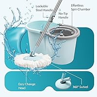 Vista 2 de Juego de trapeador giratorio y cubo con escurridor, juego de cubo giratorio operable de 360° con 3 cabezales de repuesto de microfibra, mango