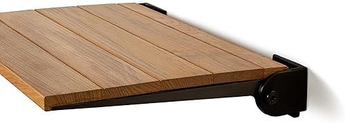 Miniatura 5 de Seachrome Asiento de ducha plegable Silhouette Slimline de 18 pulgadas, para montaje en pared, madera de teca natural con marco negro mate