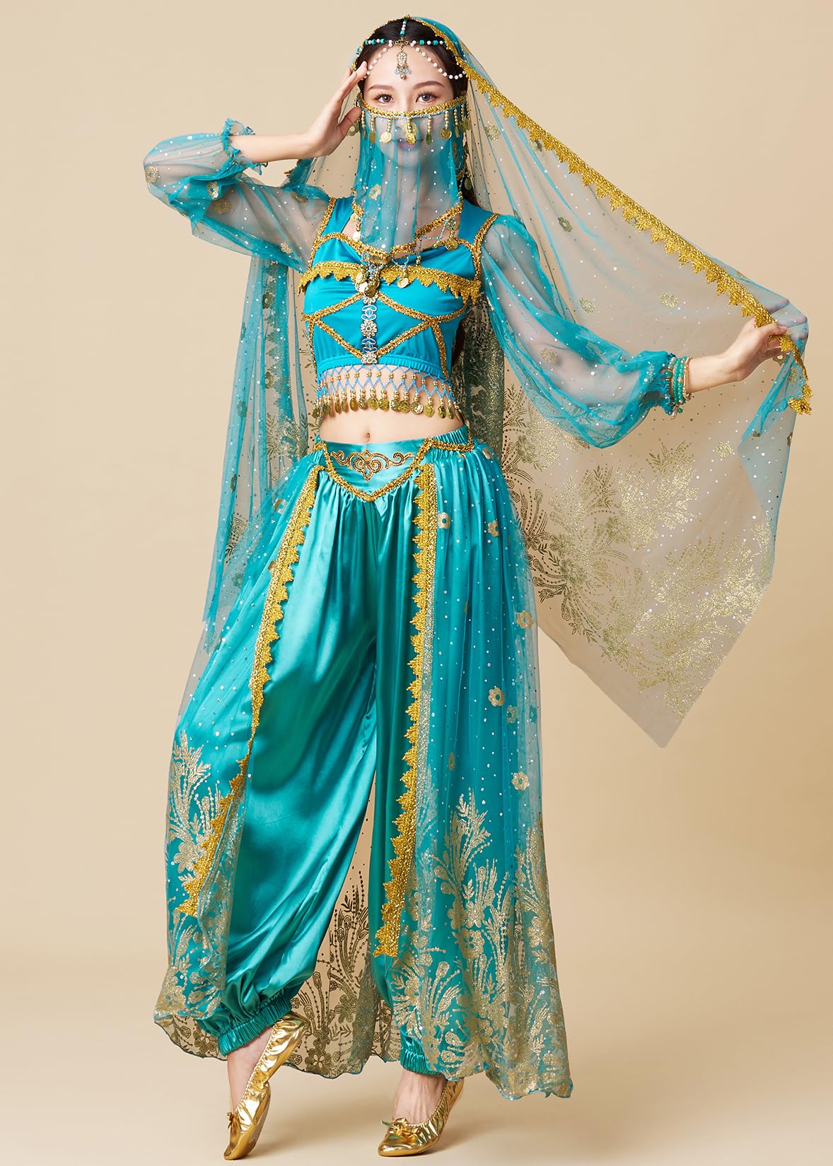 Costume da principessa Aladdin Jasmine per feste di danza del ventre, Halloween, cosplay, travestimenti