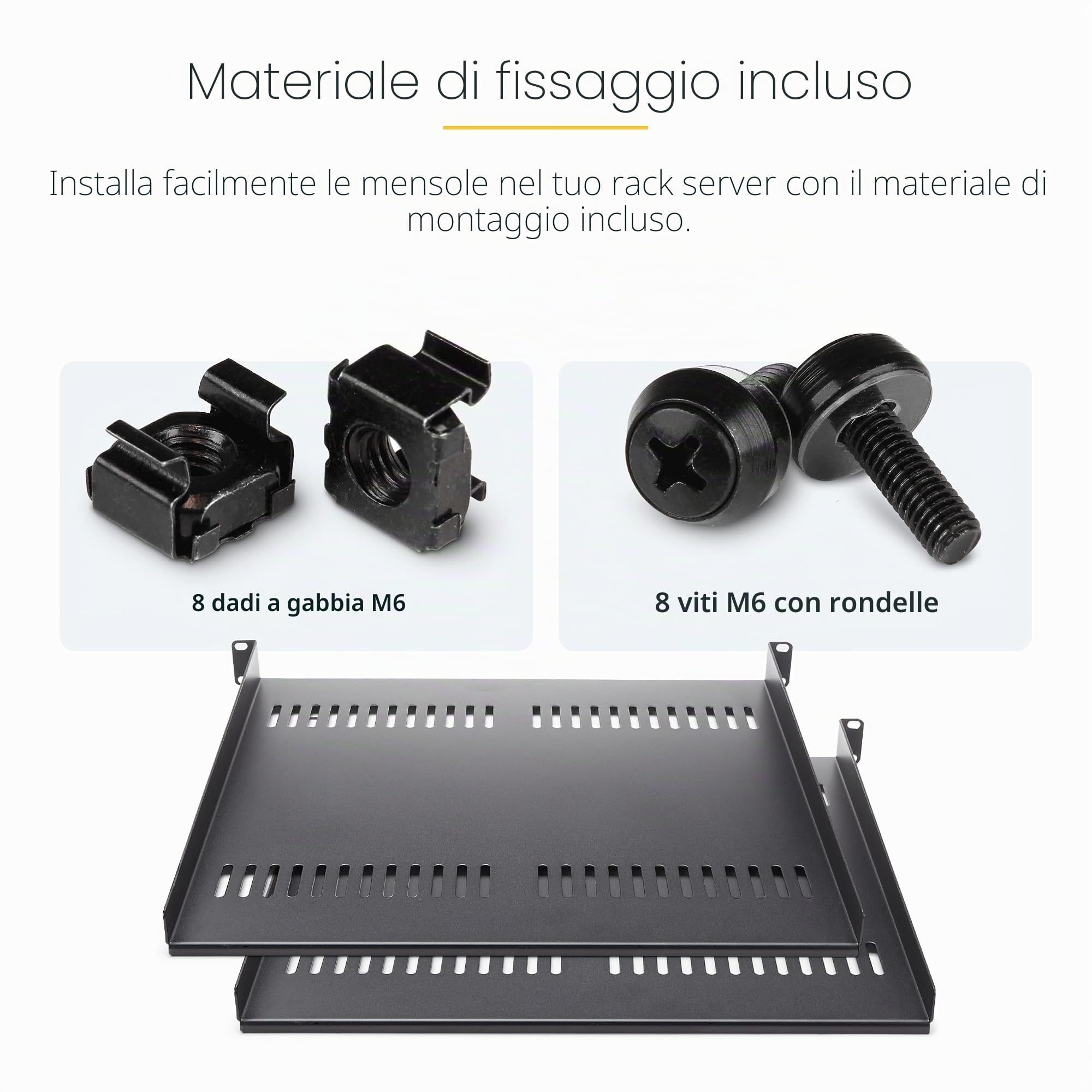 StarTech 2 Ripiani Rack 1U Ventilati a Sbalzo 19", 40cm (CABSHELF116V2PK) | Acciaio Resistente, Griglia di Ventilazione per Dissipazione del Calore, Compatibile con Armadi di Rete, Set da 2 Pezzi