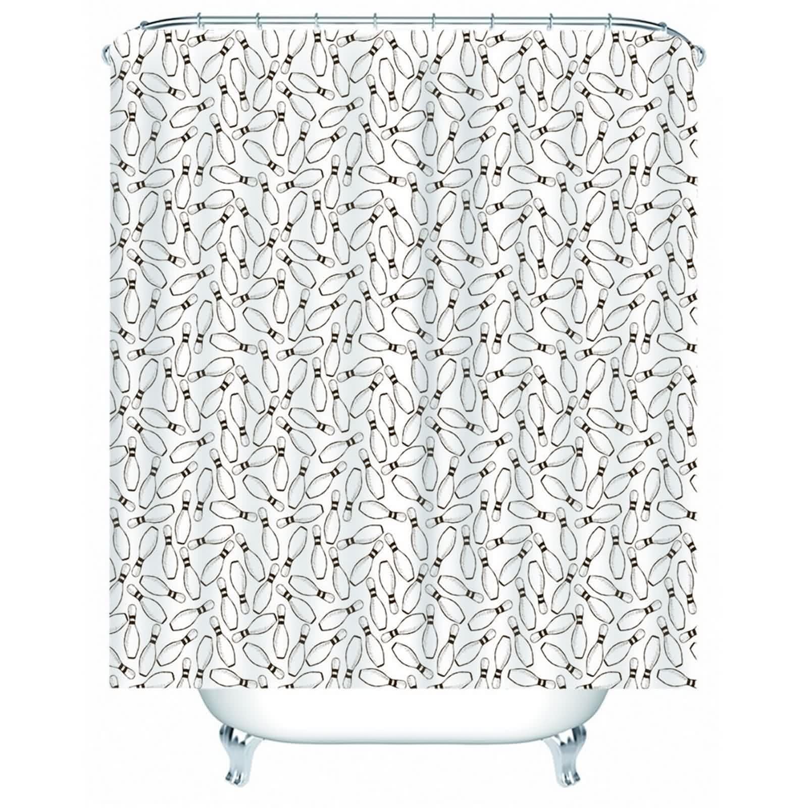 Rideau de douche blanc et noir à motif éclosion en polyester lavable pour salle de bain