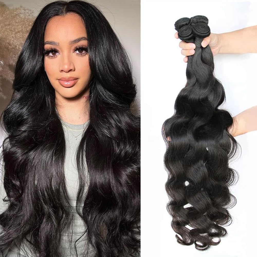Ralisa Brazilian Virgin Remy Hair Weave - 4 Bundles (18, 20 Inch) Natural Color Body Wave