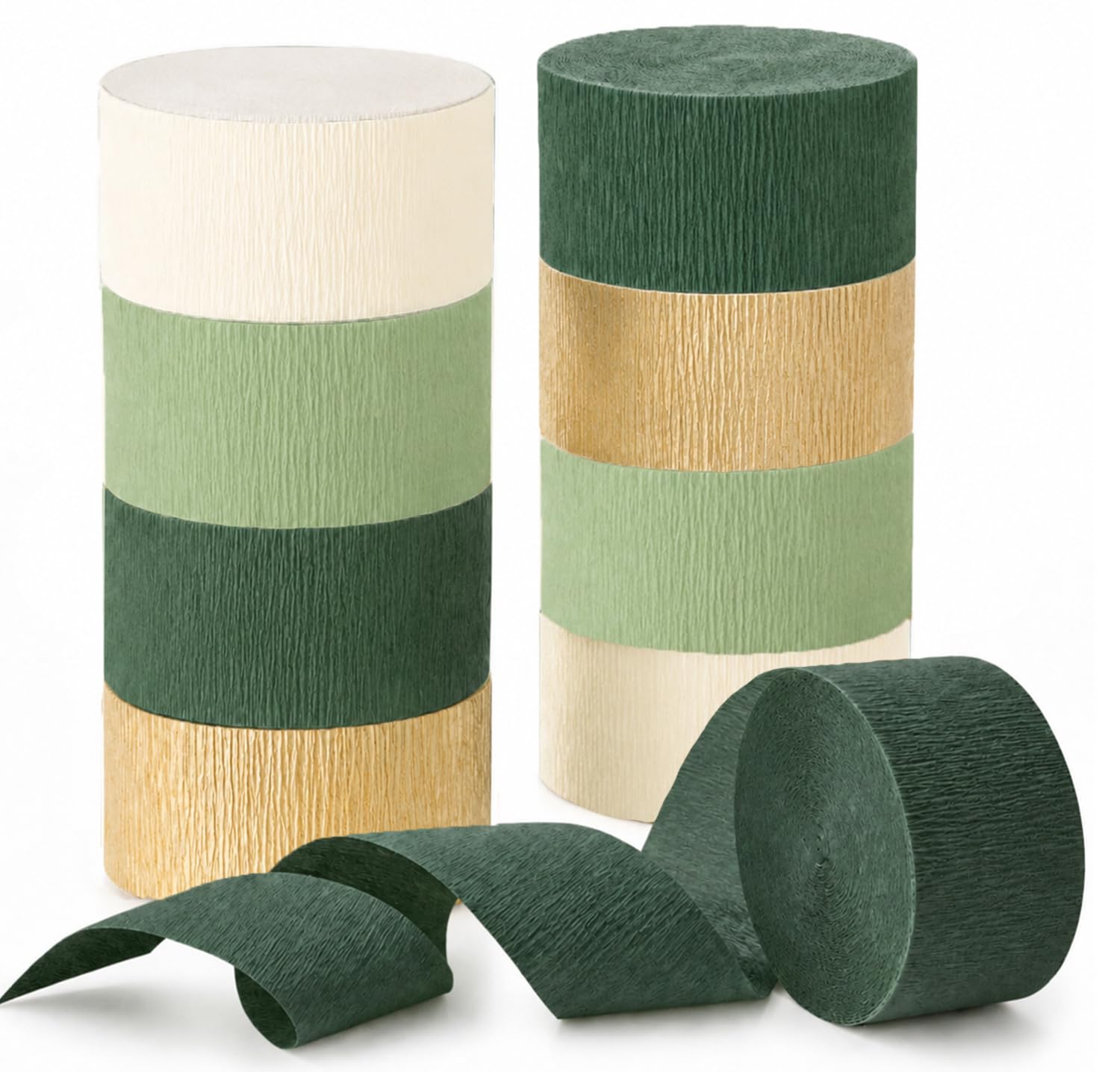 Olive Green Gold Crepe Paper Streamers 8 Rolls Crepe Paper Decorations for Green Boho Wedding, Birthday, Bridal Baby Showere