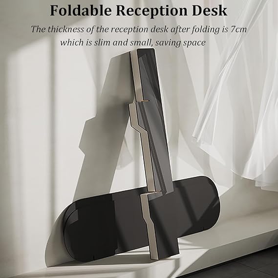 Reception Desk for Small Spaces, Small Front Counter with 2 Moveable Shelves, Modern Oval Checkout Front Desk with Counter for Salon Lobby Checkout Reception Room Office, Black