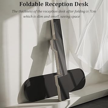 Reception Desk for Small Spaces, Small Front Counter with 2 Moveable Shelves, Modern Oval Checkout Front Desk with Counter for Salon Lobby Checkout Reception Room Office, Black