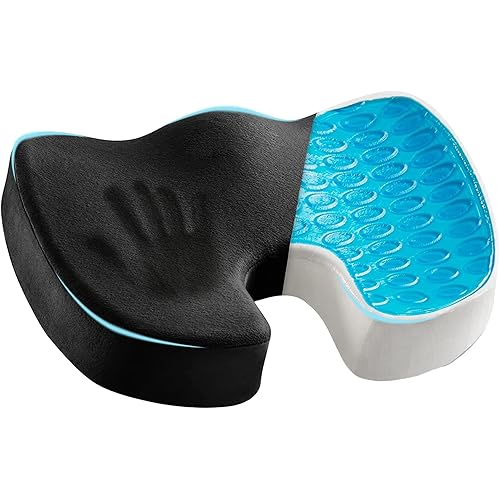 Cooling Gel Seat Cushion for Long Sitting - Memory Foam Chair Pillow for Sciatica Pain Relief - Orthopedic Gel & Memory Foam Coccyx Pad for Tailbone Pain - Office Chair Cushion for Back Pain