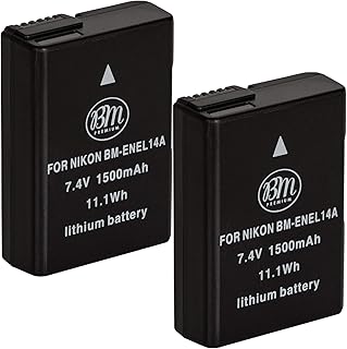 BM Premium 2 Pack of EN-EL14A Batteries for Nikon D3100, D3200, D3300, D3400, D3500, D5100, D5200, D5300, D5500, D5600, DF, Coolpix P7000, P7100, P7700 Digital SLR Cameras