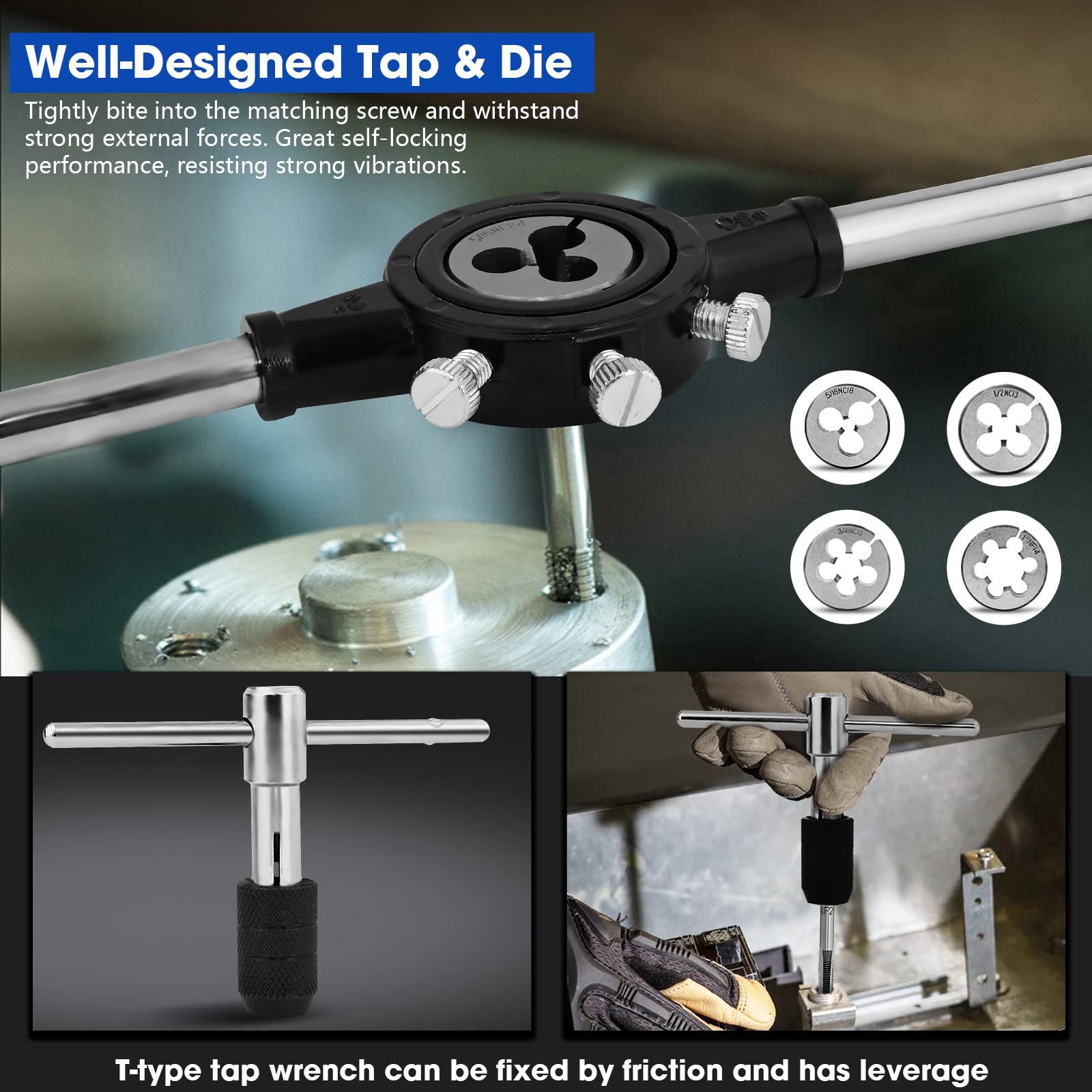 PTSTEL 45 PCS Tap And Die Set For Cutting External And