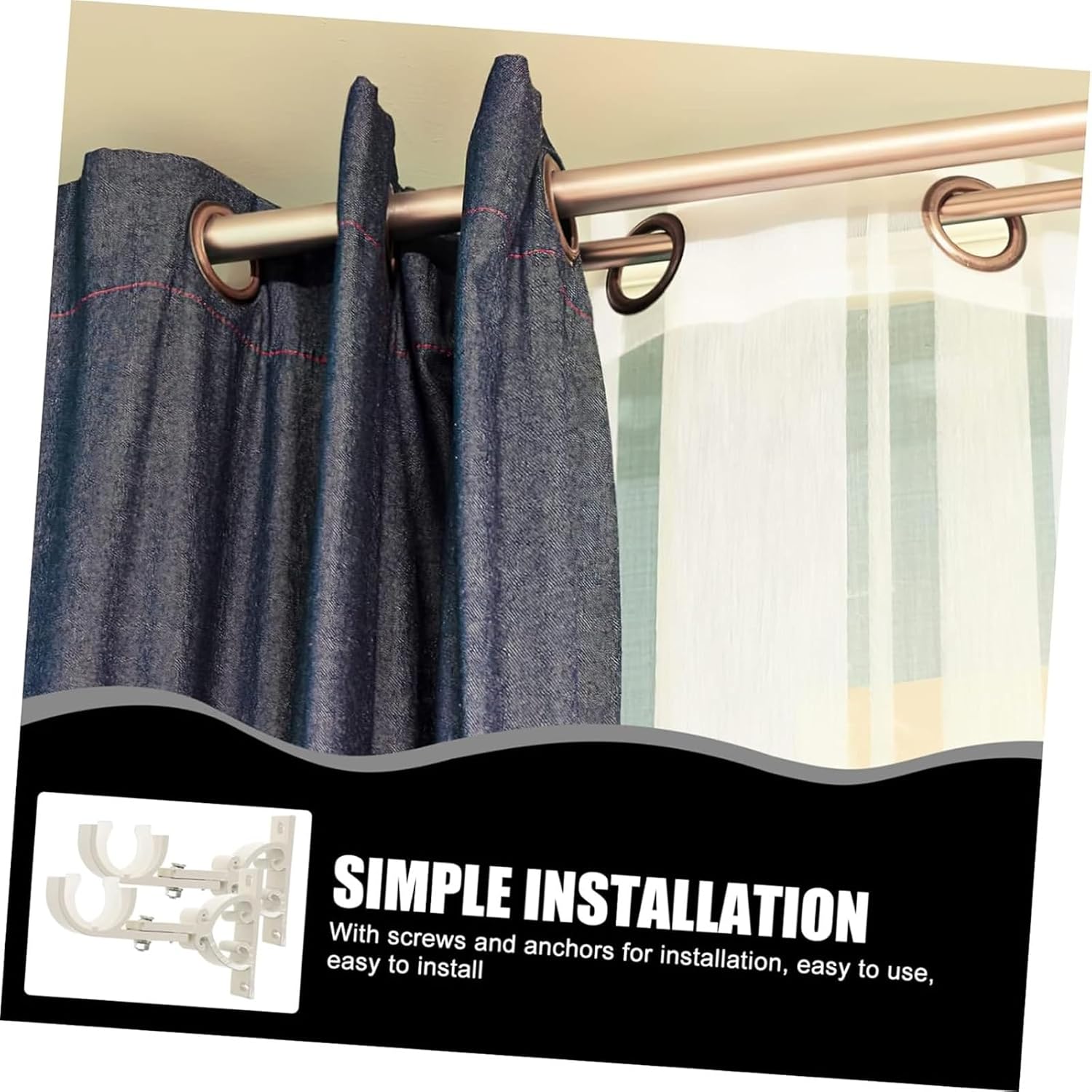 Curtain Pole Brackets, Pole Brackets, Rail,2pcs Rod Bracket Hardware Holders Hanger Hooks Small Rods