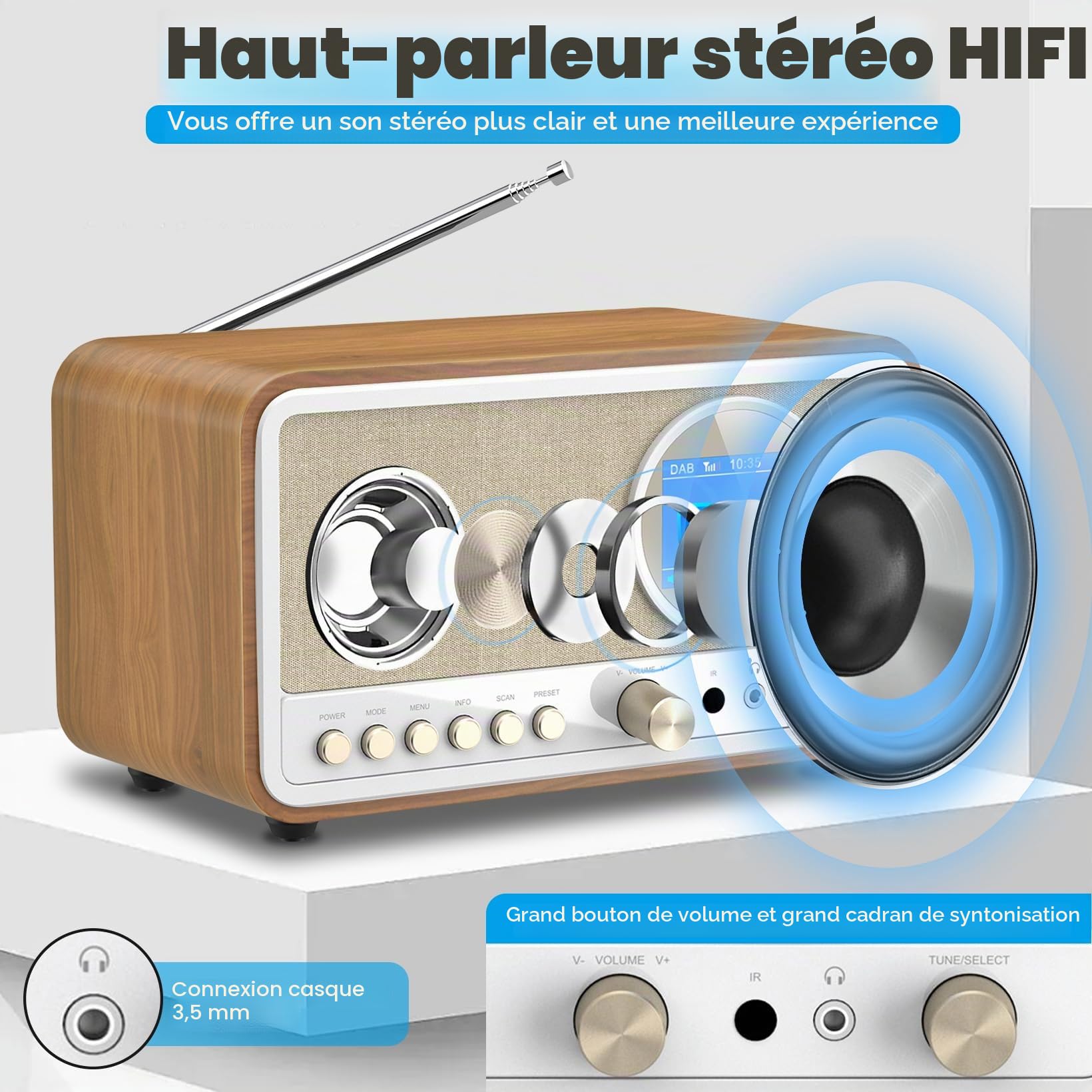 Wholede Radio DAB+/FM avec Bluetooth, radio numérique de cuisine, radio DAB Plus, radio avec télécommande, radio de cuisine, radio-réveil avec minuterie de sommeil, alarme Snooze - USB/AUX-IN, noir