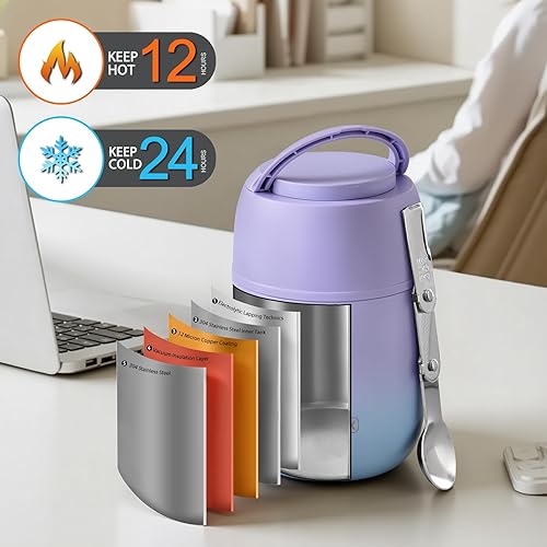 Miniatura 3 de 17 oz Insulated Lunch Containers Hot Food Jar, Wide Mouth Lunch Thermo for Hot Food Kids Adults, Vacuum Stainless Steel Thermo Lunch Box With Handle