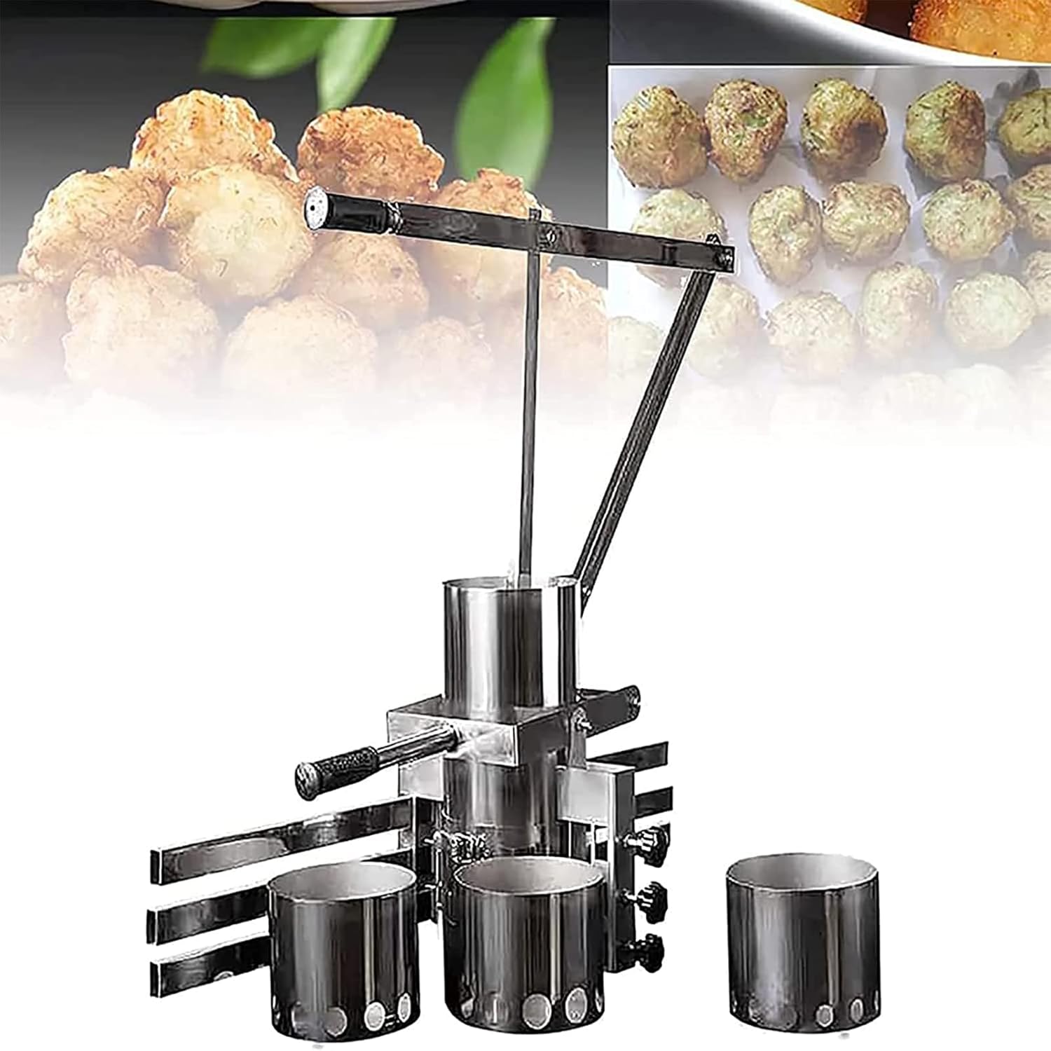 Meatball Making Machine, Stainless Steel Hand-Operated Vegetable Meatball Mold Tool with 3 Mold, 600 PCs/min, for Commercial and Home Use