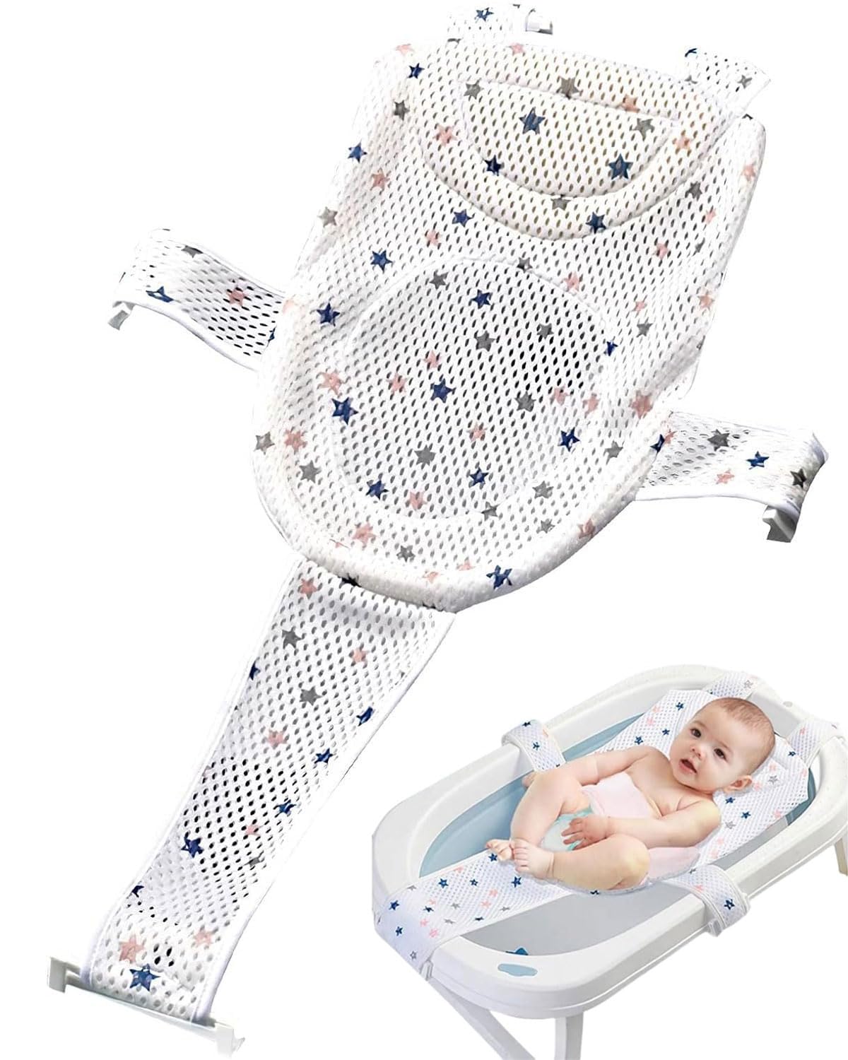 Asientos para el baño para bebés,1pcs Cojín de baño para bebé,Ajustable Red de Soporte,Red de Baño para bebés,Red Antideslizante para Recién Nacidos,Asiento Hamaca Bañera Bebé para 0-36 meses