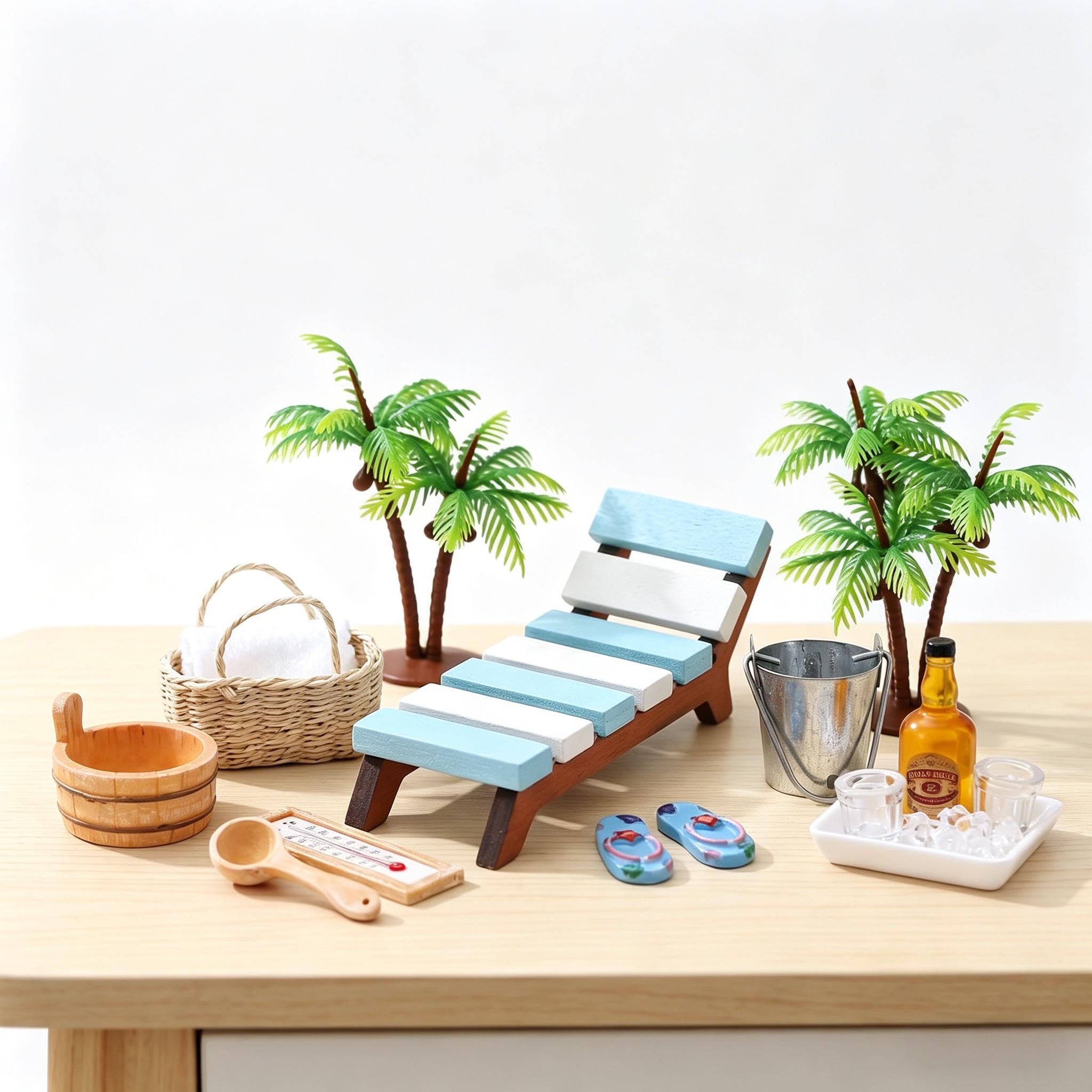 11 Stück Puppenhaus Zubehör Wichtel Zubehör Sommer Miniatur Deko Miniatur Zubehör Mini Liegestuhl Deko Klein Miniatur Garten Strandkorb Deko Miniatur Möbel Miniaturen (G: Sauna-Set)
