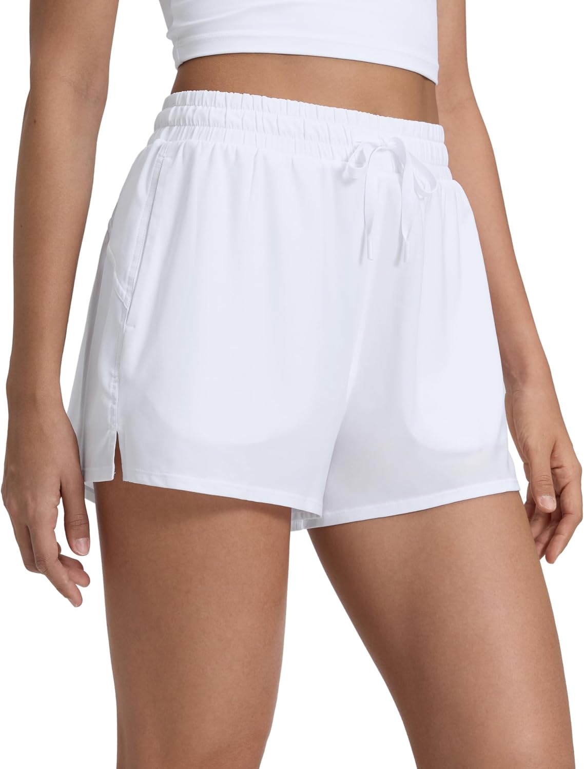 CRZ YOGA Drapey 2 in 1 Athletic Shorts for Women - High Waisted V Slit Casual Tennis Running with Pockets