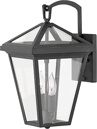 Hinkley Alford Place Medium Outdoor LED Wall Mount Lantern, Die Cast Aluminum Frame, Sealed Clear Glass, Dimmable, Museum Black