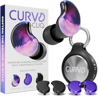 CURVD Cliq Noise Cancelling Ear Plugs – Reusable Concert Earplugs for Noise Reduction with Swappable Covers, 5 Tip Sizes & Travel Case. Stylish, Comfy, and Customizable Protection