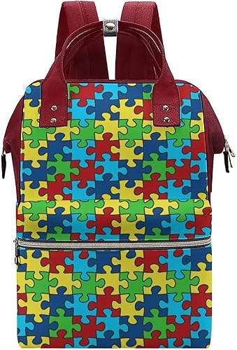 Bolsa de pañales con rompecabezas de conciencia sobre el autismo para mujeres, mochila de gran capacidad, impermeable, bolsa de mamá, mochila de