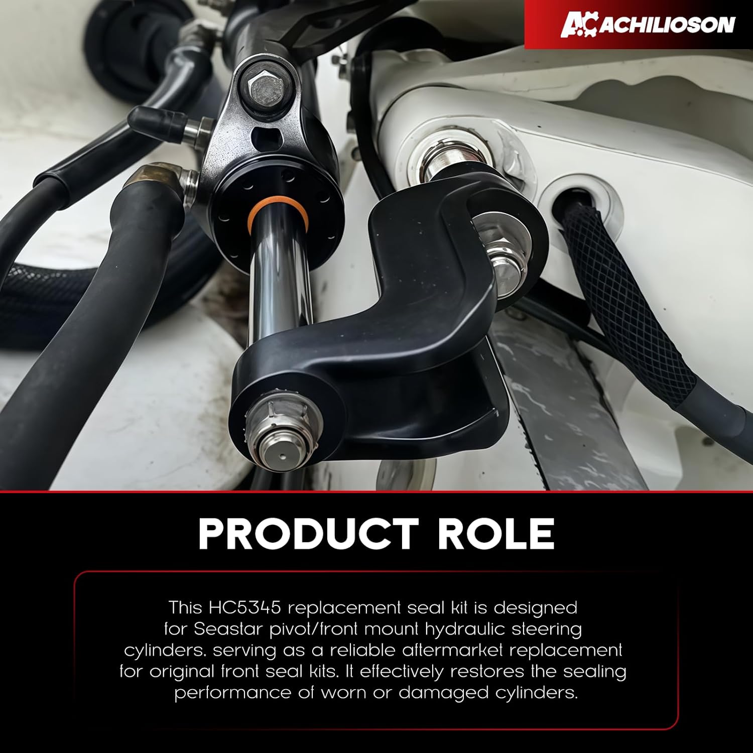 For Seastar HC5345 Seal Kit, Front Mount Hydraulic Steering Cylinder Repair Kit with HS5157 Pin Wrench and Support Bracket Puller, Compatible with HC5340 HC5341 HC5342 HC5343 HC5344 HC6750 HC6751