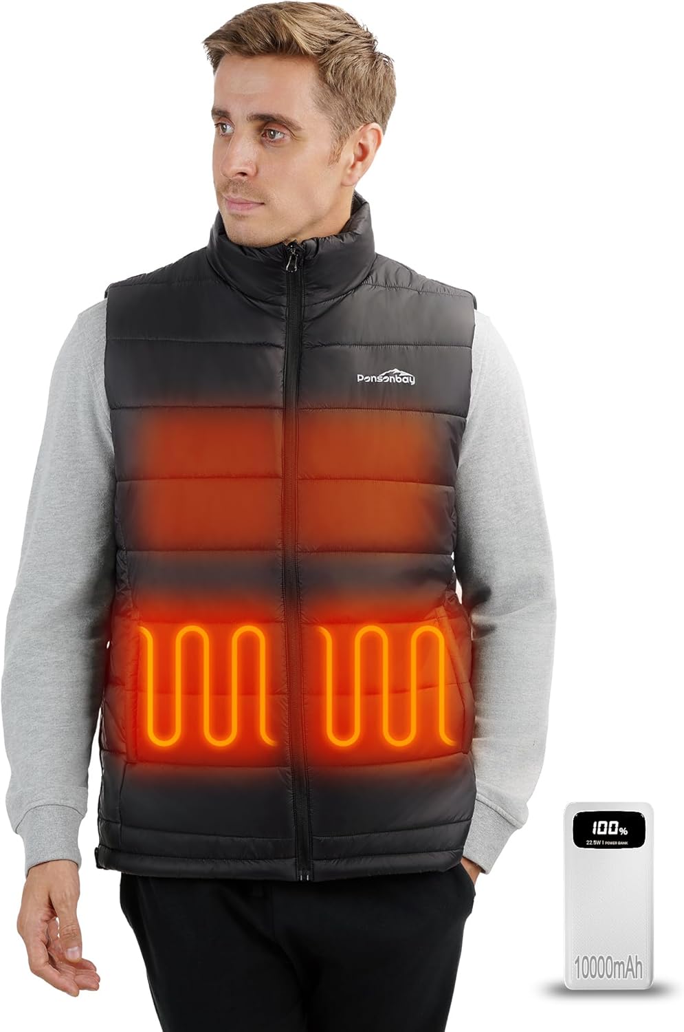Ponsonbay Men's Lightweight Heated Vest with Battery Pack Included