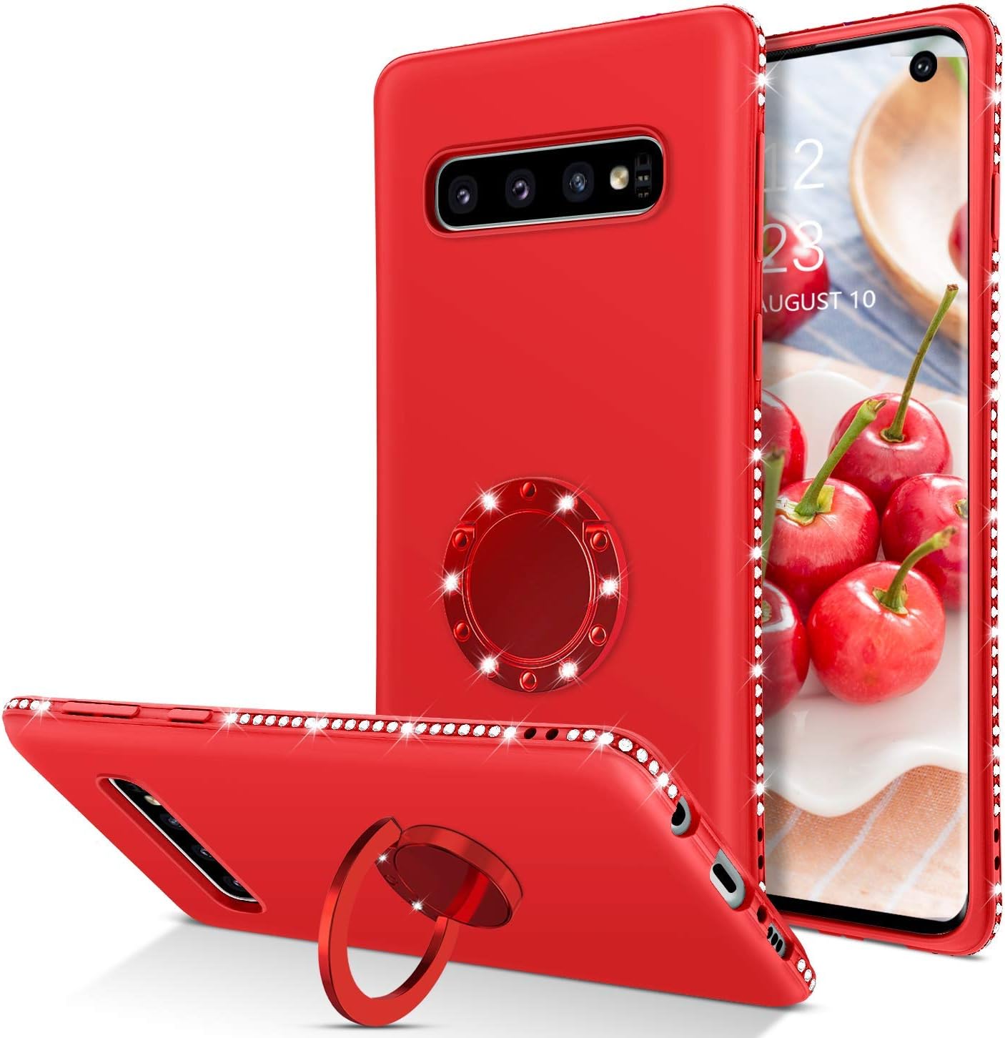 BENTOBEN Galaxy S10 Case, Phone Case Samsung S10, Slim Silicone | 360° Ring Holder Kickstand Soft Rubber Hybrid Hard Protection Shockproof Bumper Non-Slip Cute Girls Women Galaxy S10 Cover, Red