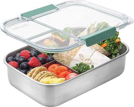 Smash Stainless Steel Bento Lunch Box, 3 Compartments, Sage