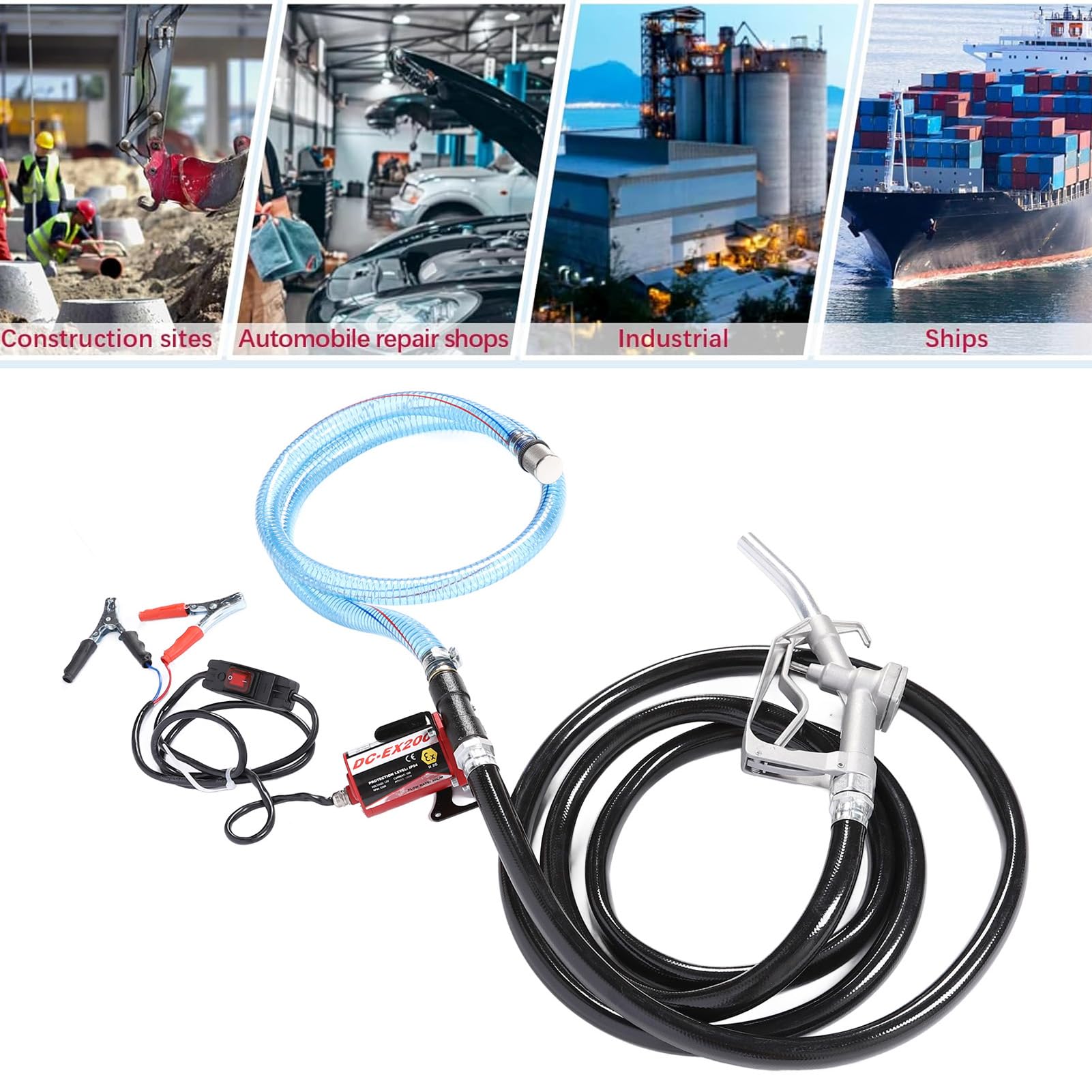 Elektryczna Pompa Olejowa 12 V, 30 L/min, 3200 Obr./min | Samozasysająca pompa transferowa z wężem wylotowym o długości 3,1 stopy, wężem wlotowym o długości 6,6 stopy, filtrem