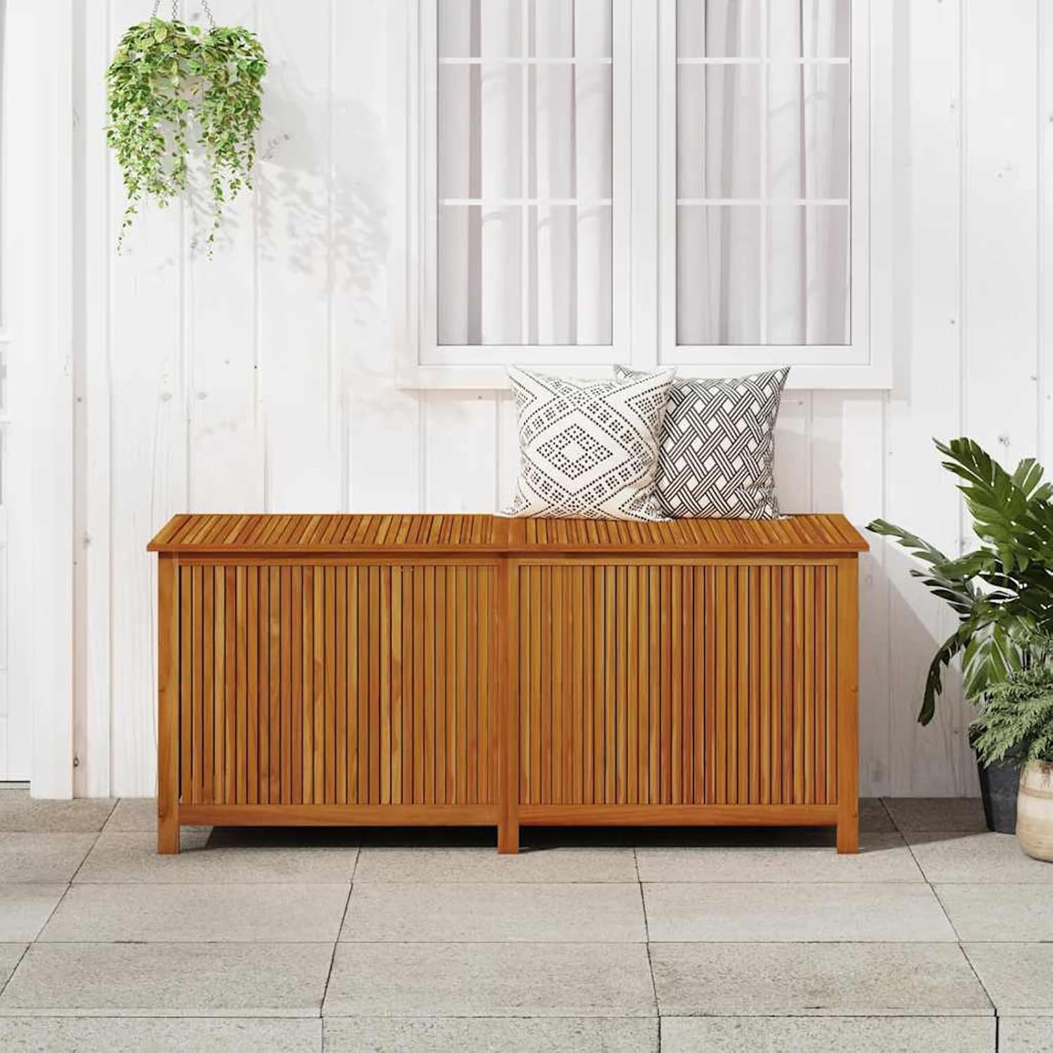 Gecheer Wooden Garden Storage Box Durable Cushion Pillow Organizer for Outdoor Indoor Use 175x80x75 cm Acacia Wood