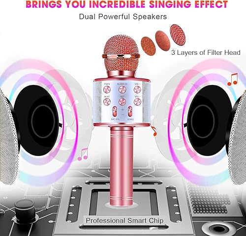 Miniatura 3 de BlueFire - Micrófono inalámbrico Bluetooth 4 en 1 con luces LED, portátil, para niños, niñas, niños y adultos, karaoke