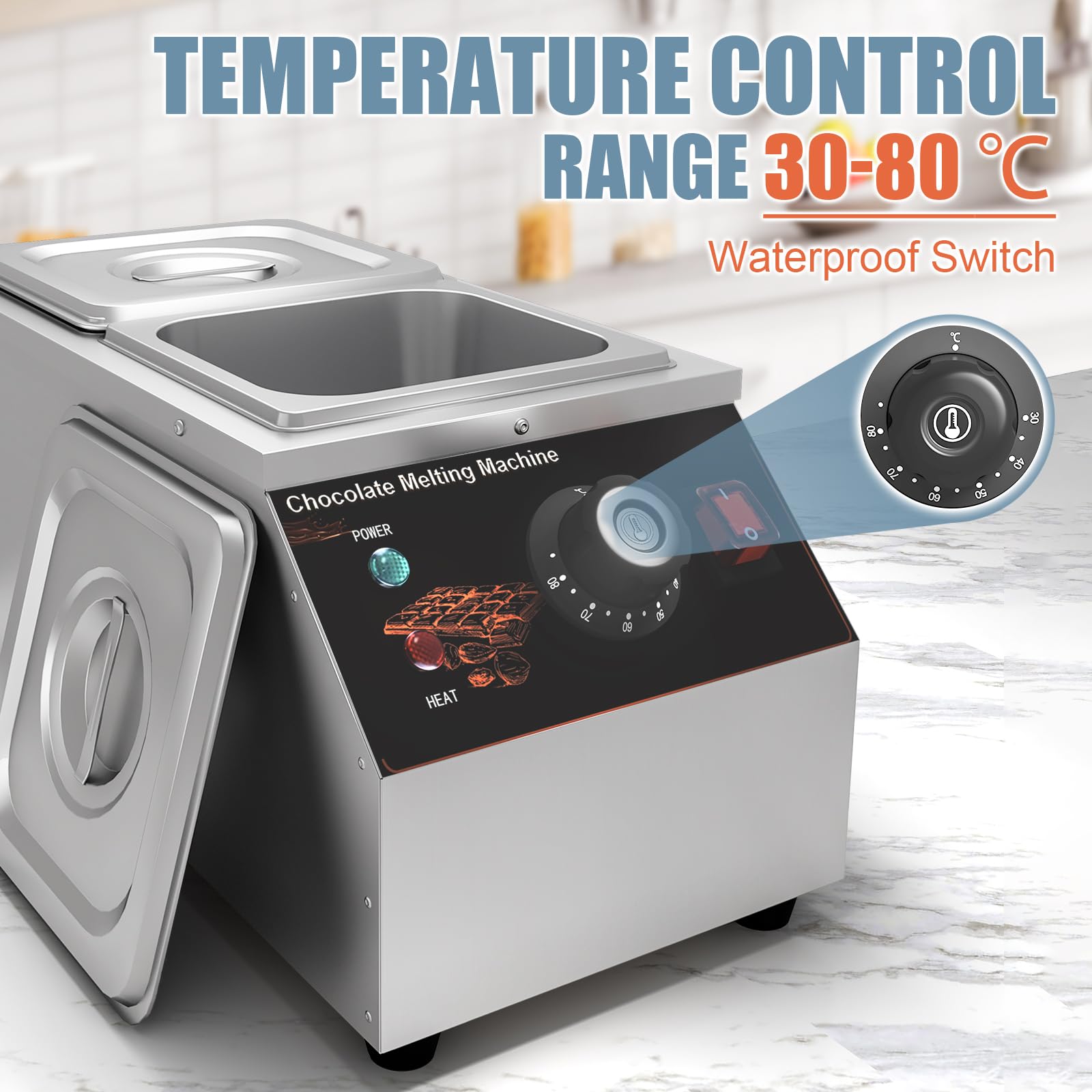 Schokolade Schmelztiegel, Temperiergerät Schokolade Temperiermaschine mit 2 Töpfen Kommerzielle Elektrische Schokolade Schmelzgerät Edelstahl, 2x1/6 GN Behälter Schokolade Schmelzmaschine Topf