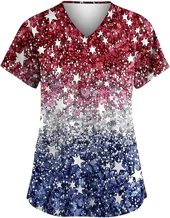 OIOLOYJM Printed Scrub Tops Women Short Sleeve V Neck Plus Size Scrubs for Womens Nursing Uniforms Shirts with Pockets