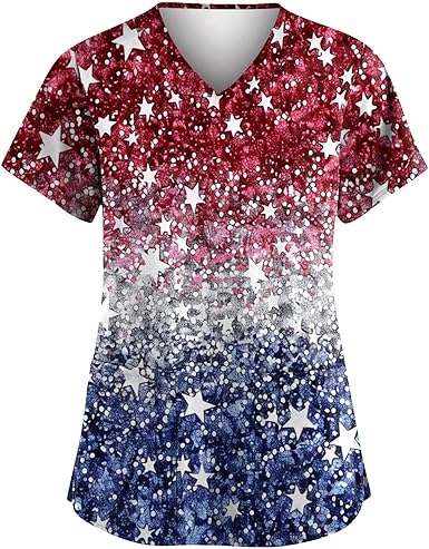 OIOLOYJM Printed Scrub Tops Women Short Sleeve V Neck Plus Size Scrubs for Womens Nursing Uniforms Shirts with Pockets