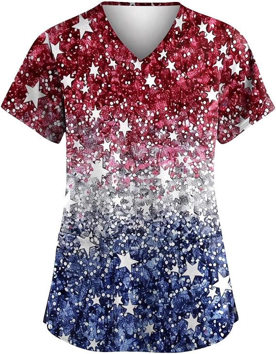 OIOLOYJM Printed Scrub Tops Women Short Sleeve V Neck Plus Size Scrubs for Womens Nursing Uniforms Shirts with Pockets