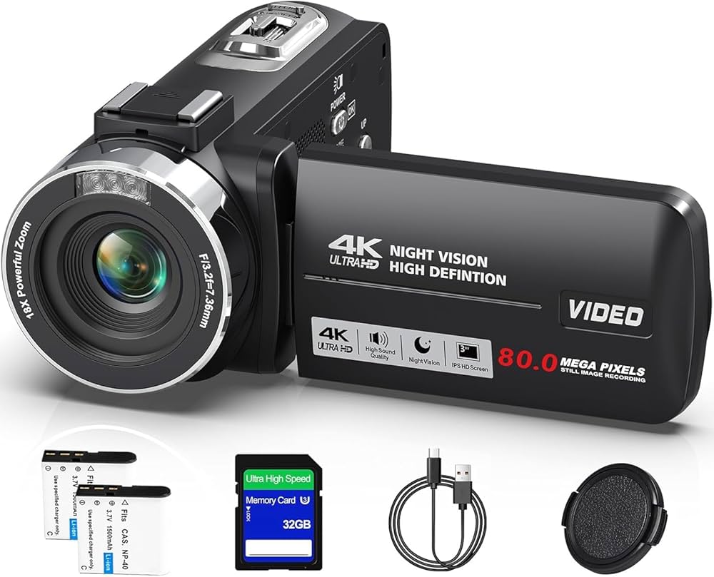 ビデオカメラYouTubeカメラ ウェブカメラ270度回転 3.0インチ IR Amazon | ビデオカメラ 4K録画 8000万画素 YouTubeカメラ 3.0インチIPS