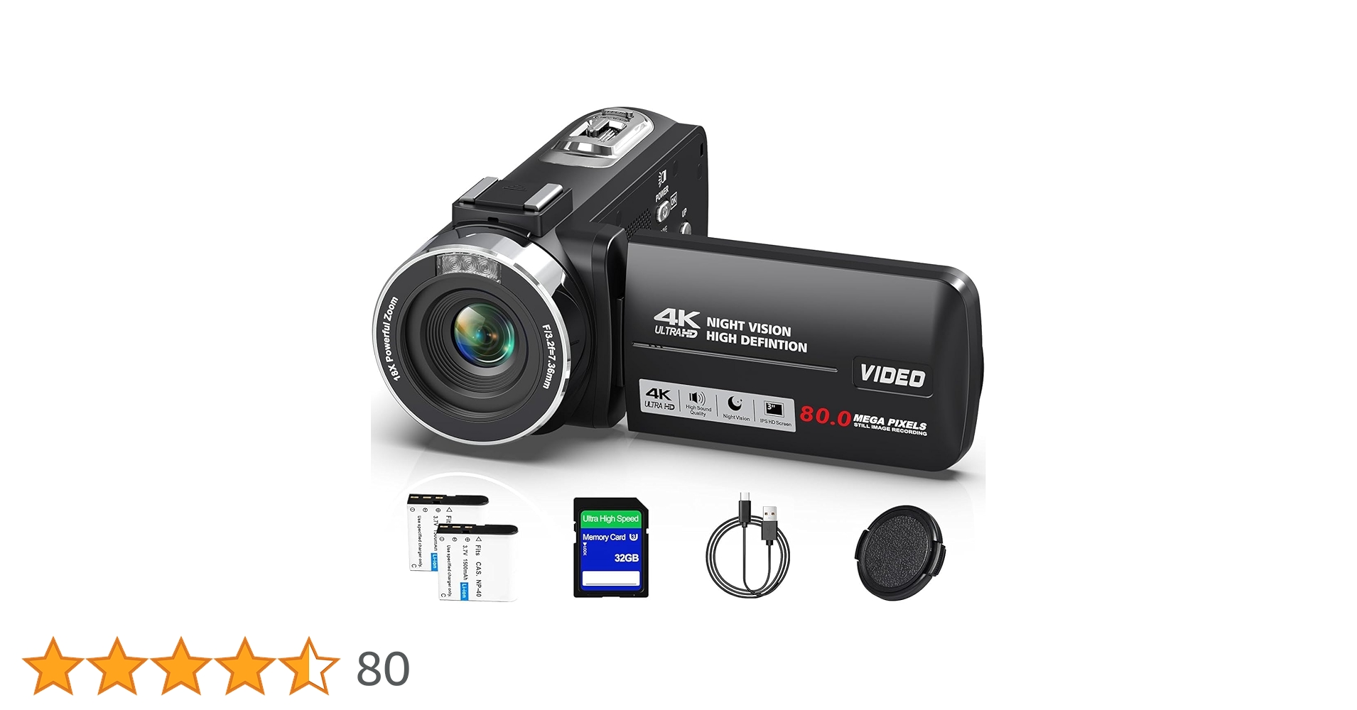 Amazon | ビデオカメラ 4K録画 8000万画素 YouTubeカメラ 3.0インチIPS