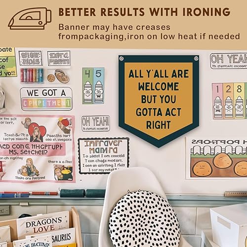 Miniatura 4 de Lacama Decoración retro de pared para dormitorio universitario, pancarta retro para colgar en la pared de la universidad con texto en inglés "All