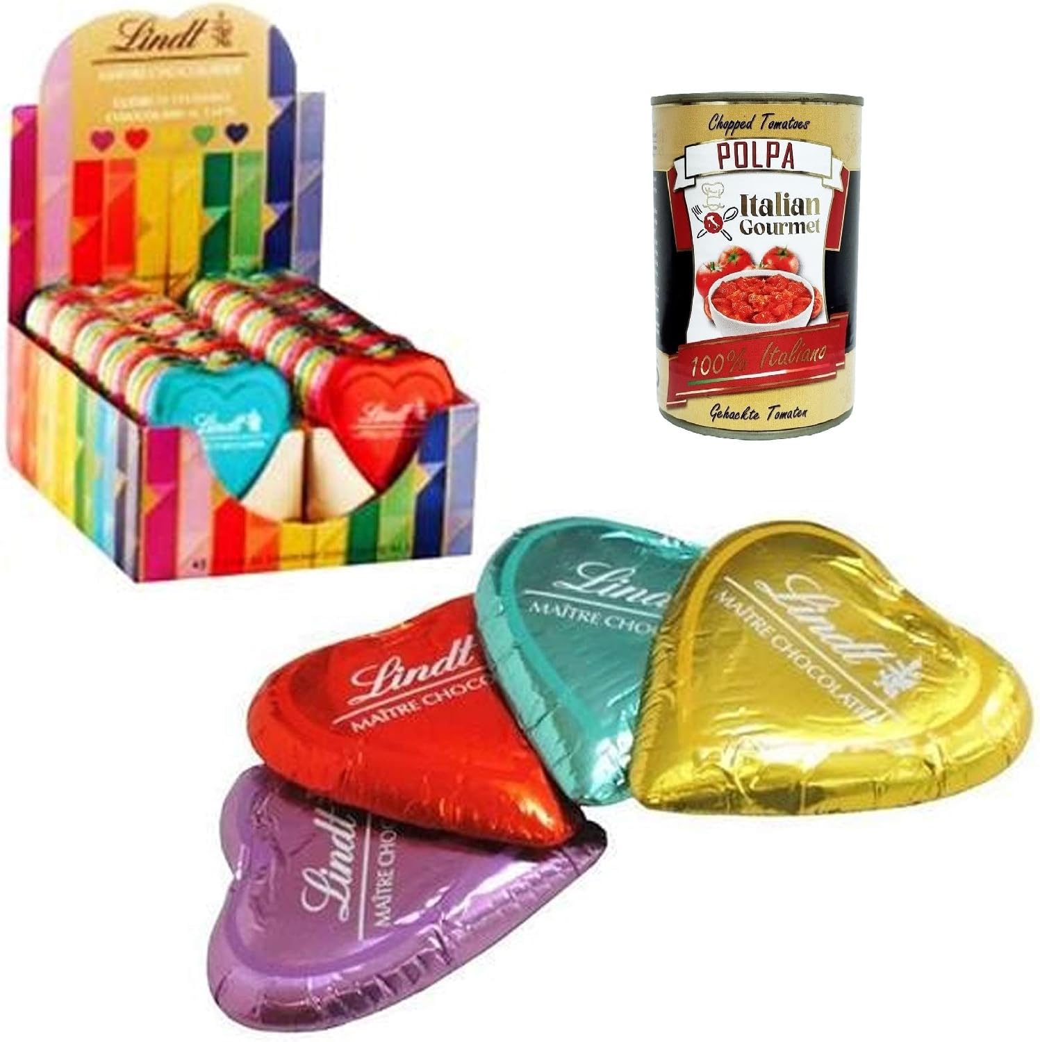 Italian Gourmet cuori di cioccolato al latte Herzen Box 40 x 24g fein bunt | Dolce regalo monoporzione, zarte Vollmilchfüllung für Feste, Büro und, Gesamtnettogewicht 960 g + Kostenlos Polpa 400g