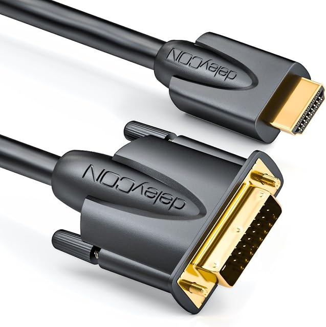 deleyCON 0.5m (1.64 ft.) HDMI to DVI cable - HDMI Male to DVI Male 24+1-1080p FULL HD HDTV 1920x1080 - gold-plated contacts - TV Projector PC - Black